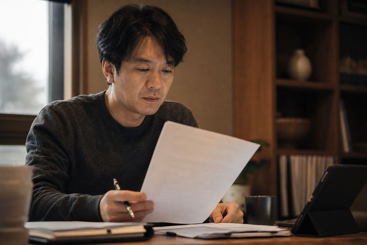 임차인이 월세를 3개월째 안 낸다면, 집주인이 밟아야 할 절차는? 관련 상황을 보여주는 이미지 — 서류를 검토하는 모습