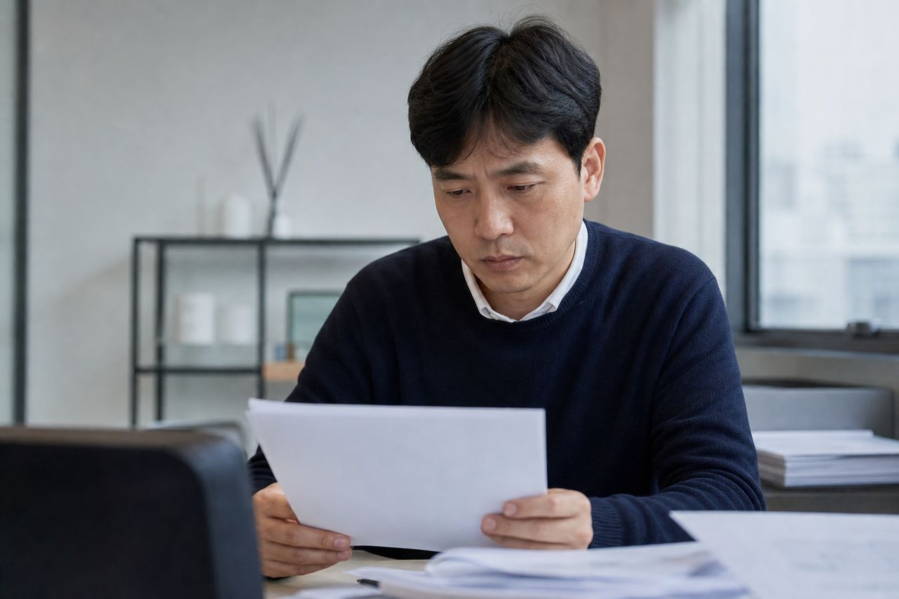 카카오페이 송금 3,000만 원, 상대방은 '빌린 게 아니라 받은 것'이라 주장 — 대여금 소송에서 '차용증 없는 송금'을 법원이 대여로 인정한 판단 기준 4가지 관련 상황을 보여주는 이미지 — 서류를 검토하는 모습