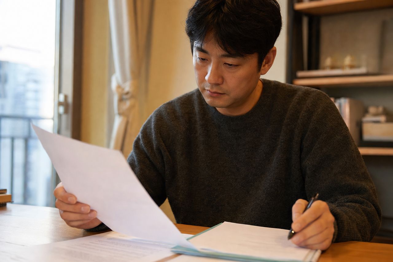 받을 돈의 소멸시효가 얼마나 남았나 — 내 상황이 여기 해당하는지(자가진단) 관련 상황을 보여주는 이미지 — 서류를 검토하는 모습