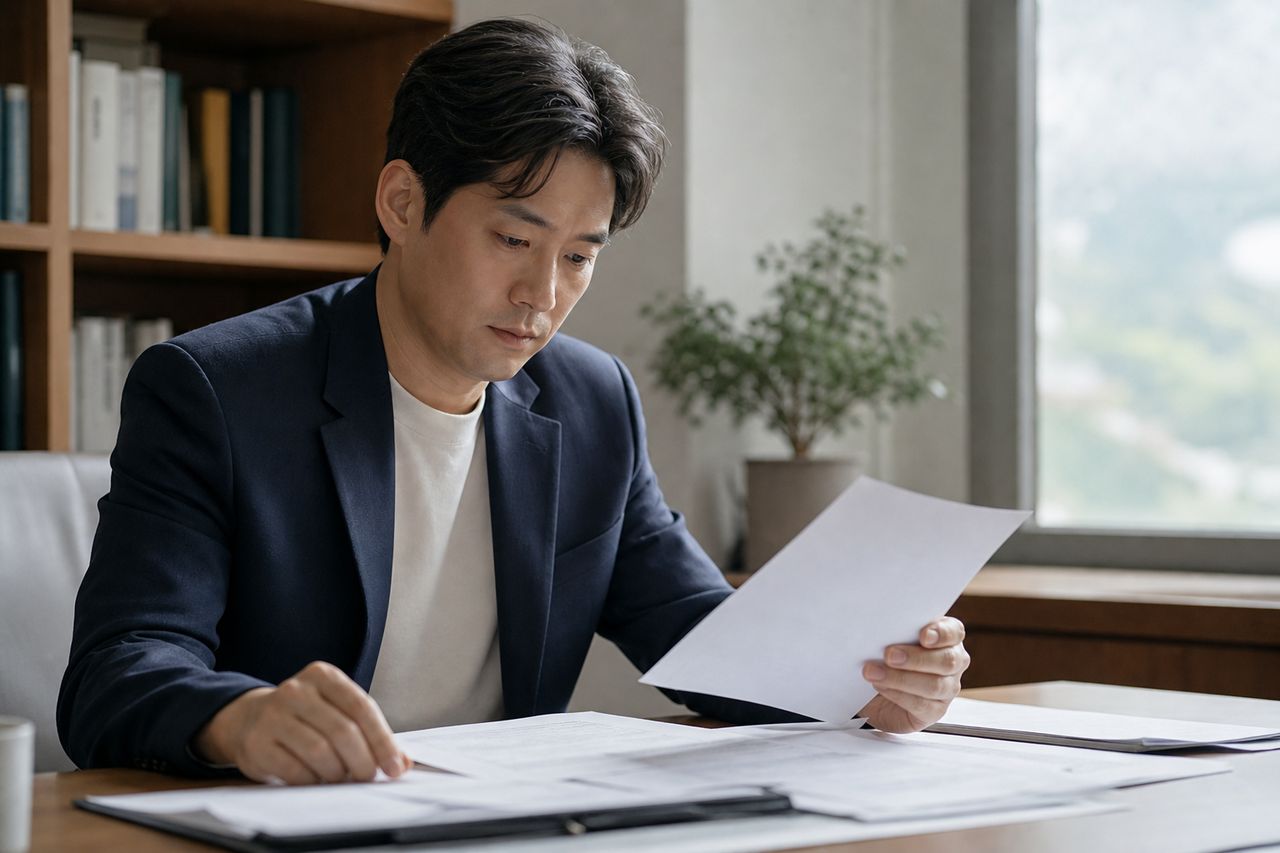 빌려준 돈을 일부 받았다면 남은 원금과 지급내역을 정리하는 법 관련 상황을 보여주는 이미지 — 서류를 검토하는 모습